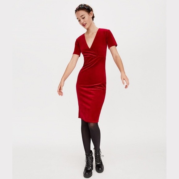 Zara Dresses Zara Red Velvet Midi Dress Poshmark
